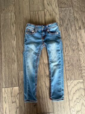 True Religion Skinny Jeans in Blue with Orange Stitching